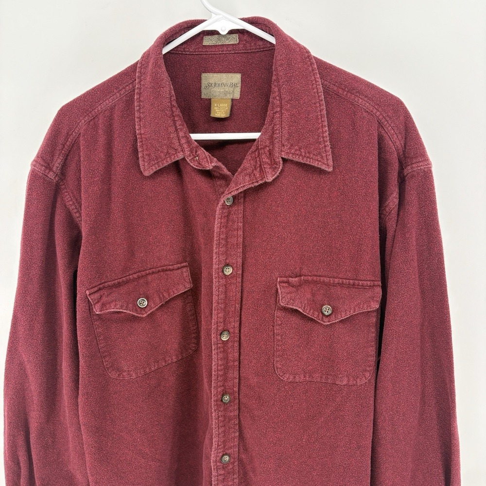 Vintage St Johns Bay Chamois Cloth Shirt Maroon Cotton Double Pocket Men XL